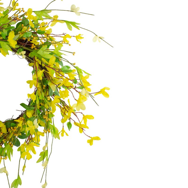 Northlight Forsythia and Leaves Artificial Spring Floral Wreath, Yellow - 20-Inch, 4 of 5