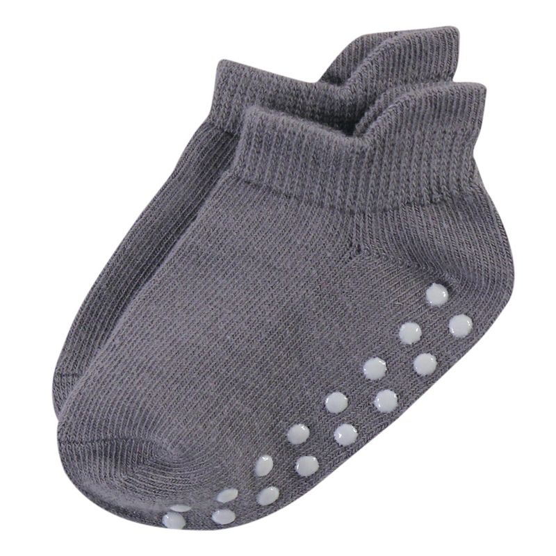 Touched by Nature Baby and Toddler Boy Organic Cotton Socks with Non-Skid Gripper for Fall Resistance, Solid Black Gray, 3 of 7