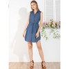 Allegra K Women's Collar Button Down Tie Waist Mini Chambray Shirt Dress - 3 of 4