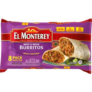 El Monterey Family Pack Beef & Bean Frozen Burritos - 32oz/8ct - 1 of 4