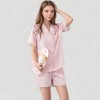 Anna-Kaci Lounge Women's Short Sleeve Satin Pajama Set with Button Down Top Elastic Waist Shorts and Lace Trim Detail - 2 of 4