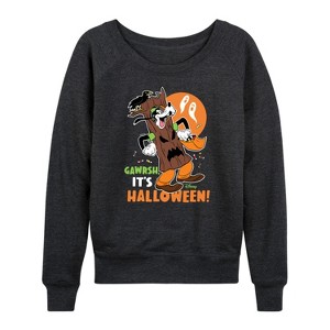 Women's - Disney - Gawrsh It's Halloween Lightweight French Terry Wide Neck Long Sleeve Shirt - 1 of 4