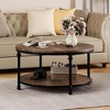 Round Coffee Table 34.25" Industrial Center Table with Storage Shelf 2-Tier Rustic Accent Center Table Wood Circle Coffee Table - 4 of 4