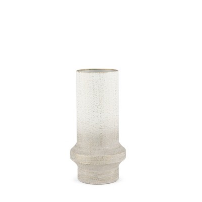 HomeRoots 13" Off White And Gold Metal Cylinder Table Vase