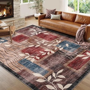 Washable Runner Rug Modern Floral Rug Geometric Runners Grey Hallway Runner Carpet Soft Low-Pile Bathroom Mat Laundry Hallway - 1 of 4