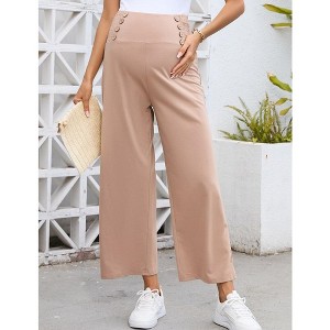 Maternity Pregnancy Loose Lounge Sweatpants Smocked Wide Leg - 1 of 4
