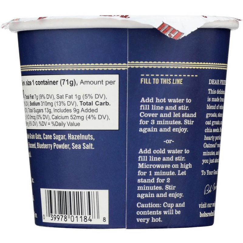 Bob's Red Mill Gluten Free Blueberry and Hazelnut Oatmeal Cup - Case of 12/2.5 oz, 3 of 8