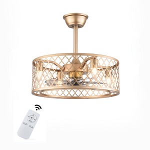YIYIBYUS 20" Gold Caged Farmhouse Crystal Ceiling Fan Light With Remote Control - 1 of 4