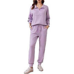 Pinspark 2 Piece Sets for Women Fall Travel Outfits Long Sleeve Tracksuit Joggers Sets Half Zip Sweatsuit Matching Set - 1 of 4