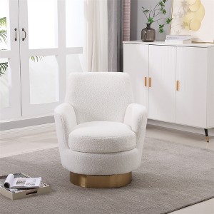Teddy Swivel Barrel Chair, Swivel Accent Chairs Armchair for Living Room, Round Barrel Chairs with Gold Stainless Steel Base - 1 of 4