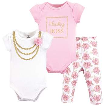 Little Treasure Baby Girl Cotton Bodysuit, Pant And Shoe 3pc Set, Gold ...