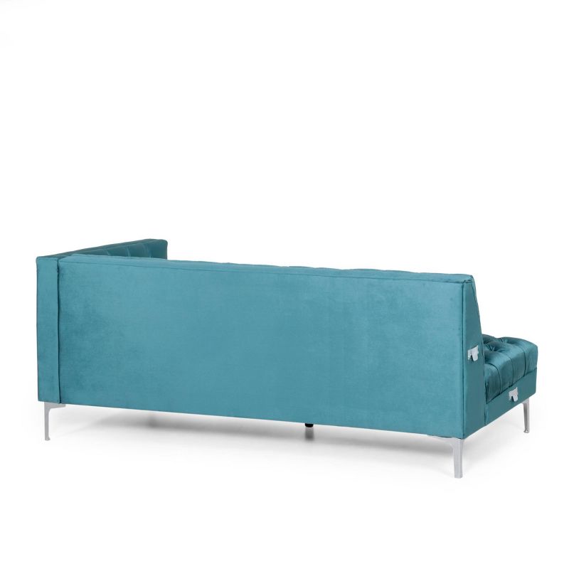 Tignall Contemporary Tufted Velvet Chaise Sectional Teal/Silver - Christopher Knight Home, 4 of 15