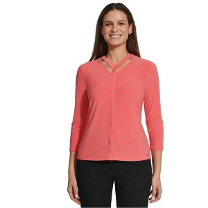 Tommy Hilfiger Womens V Neck Cutout Tunic Blouse - 1 of 1