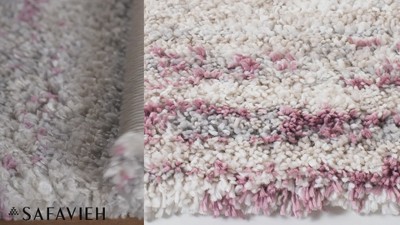 Ivory and Grey Round Hand-knotted Shag Rug