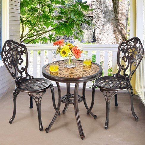 Costway 3Pcs Patio Bistro Set Round Table Chairs All Weather Cast Aluminum  Yard : Target