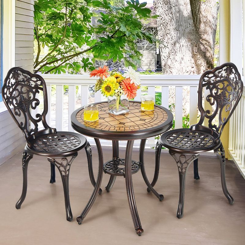 Costway 3PCS Patio Bistro Set Round Table Chairs All Weather Cast Aluminum Yard, 1 of 11