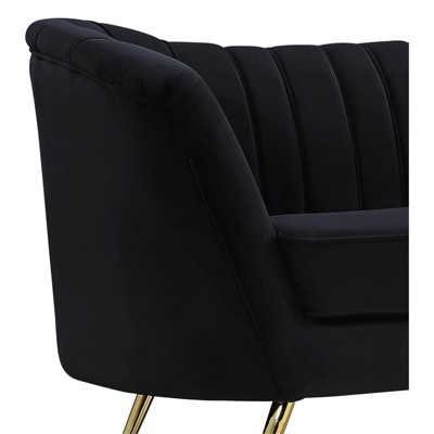Margo Black Velvet Chaise with Gold Metal Legs