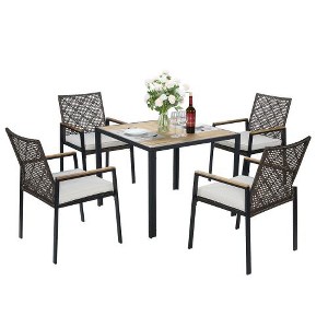Ridstar All-Weather Outdoor Rattan 5-Piece Garden Dining Set with Rosewood Tabletop-Dark Brown - 1 of 4