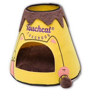 Touchcat  Molten Lava Designer Triangular Cat Pet Kitty Bed House With Toy Yellow-Large - 1 of 2