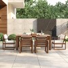Outdoor 7-Piece Dining Set, Dining Table with Umbrella Hole, Dining Cahirs with Wood Frame and Polyester Cushions-Coolbibila - 3 of 4