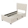 Whisen Twin Velvet Platform Bed with Trundle and Tufted Headboard - Beige - 4 of 4