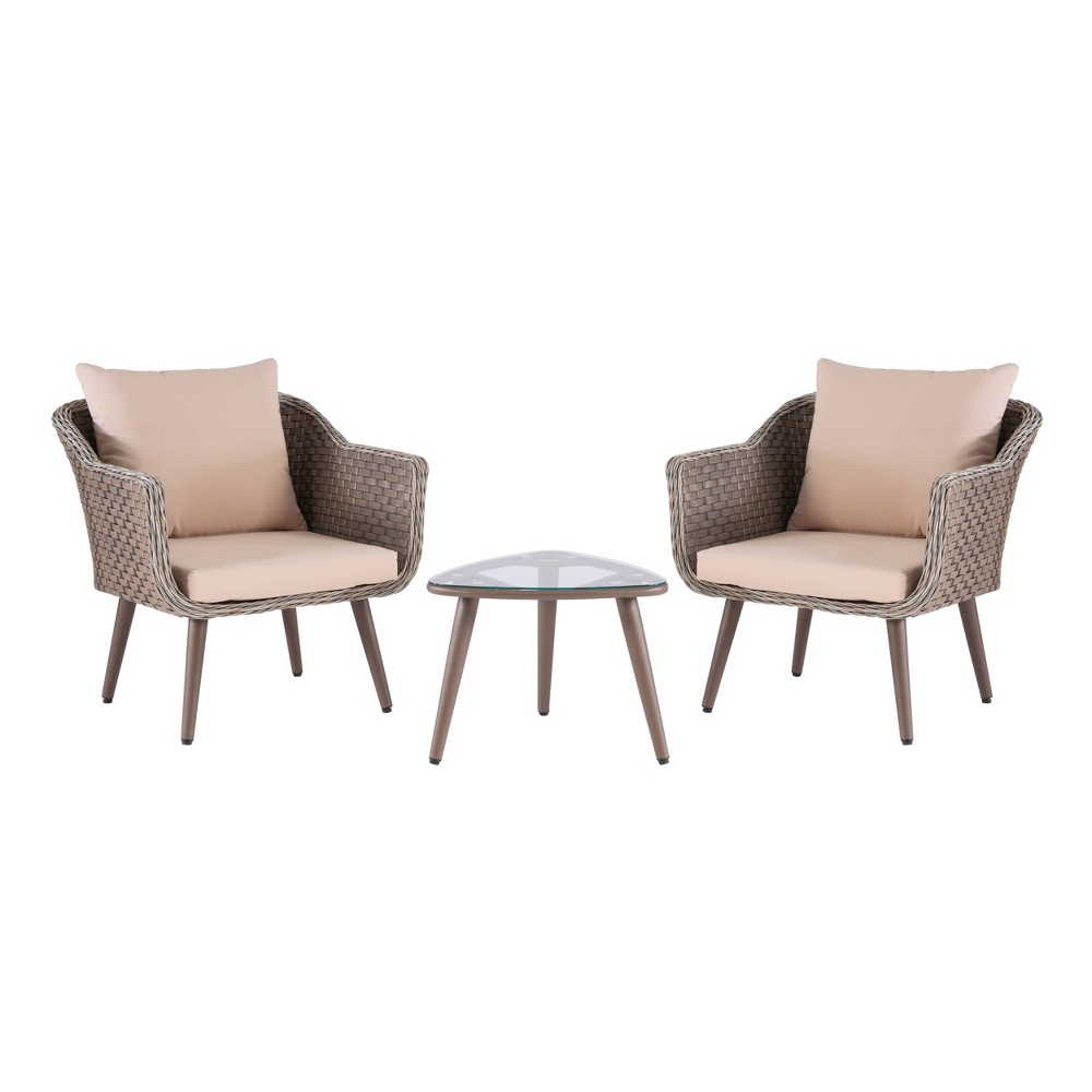 Photos - Garden Furniture Linon 3pc Bertram Outdoor Wicker Conversation Set Gray  