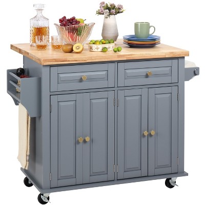 Finnhomy Rolling Kitchen Island with Drop Leaf