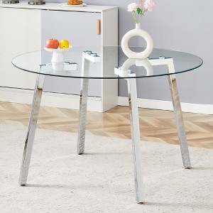 Glass Coffee Table Round Dining Table Modern Cocktail Table Center Table Accent Table with Gold/Silver 7-Shaped Metal Legs-ModernLuxe - 1 of 4