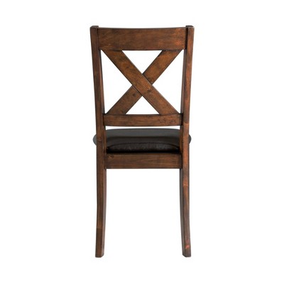 Cherry Faux Leather Upholstered Cross Back Side Chair Set
