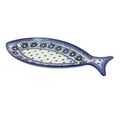 Blue Rose Polish Pottery Spring Blossom Fish Dish