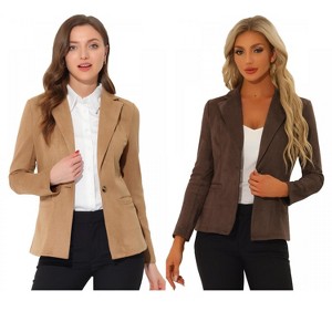 INSPIRE CHIC Women's Lapel Collar Long Sleeve Faux Suede Work Office Blazer 2 Packs - 1 of 4
