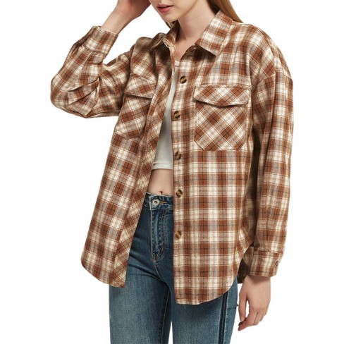 Anna-kaci Women's Plaid Shacket Jacket Long Sleeve Button Down Fall ...