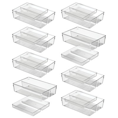 mDesign 2 Piece Plastic Stackable Kitchen Drawer Organizer with Top Tray
