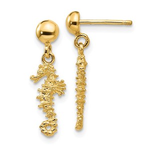 Black Bow Jewelry Mini Textured Seahorse Dangle Post Earrings in 14k Yellow Gold - 1 of 4