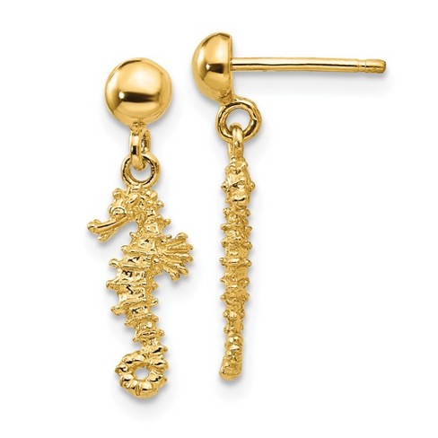 Black Bow Jewelry Mini Textured Seahorse Dangle Post Earrings in 14k Yellow Gold - image 1 of 4