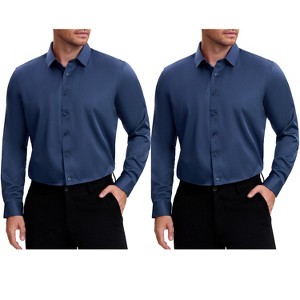 INSPIRE CHIC Men's Point Collar Long Sleeve Button Down Solid Color Formal Dress Shirts 2 Packs - 1 of 4