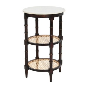 Storied Home Round End Table Brown: 28.5" High, Marble Top, Mango Wood Frame, No Assembly Required - 1 of 4