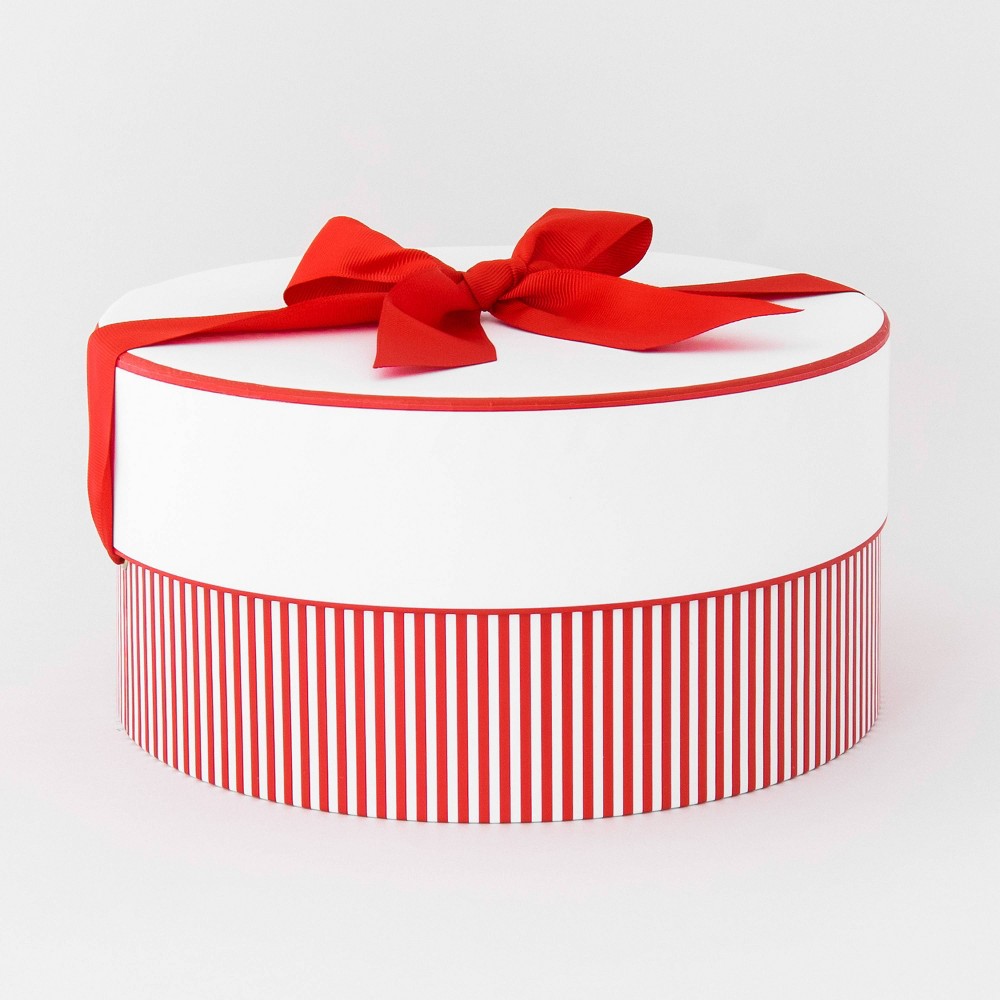 Large Round Box Red/White Candy Cane Stripes with White Lid - Sugar Paper + Target