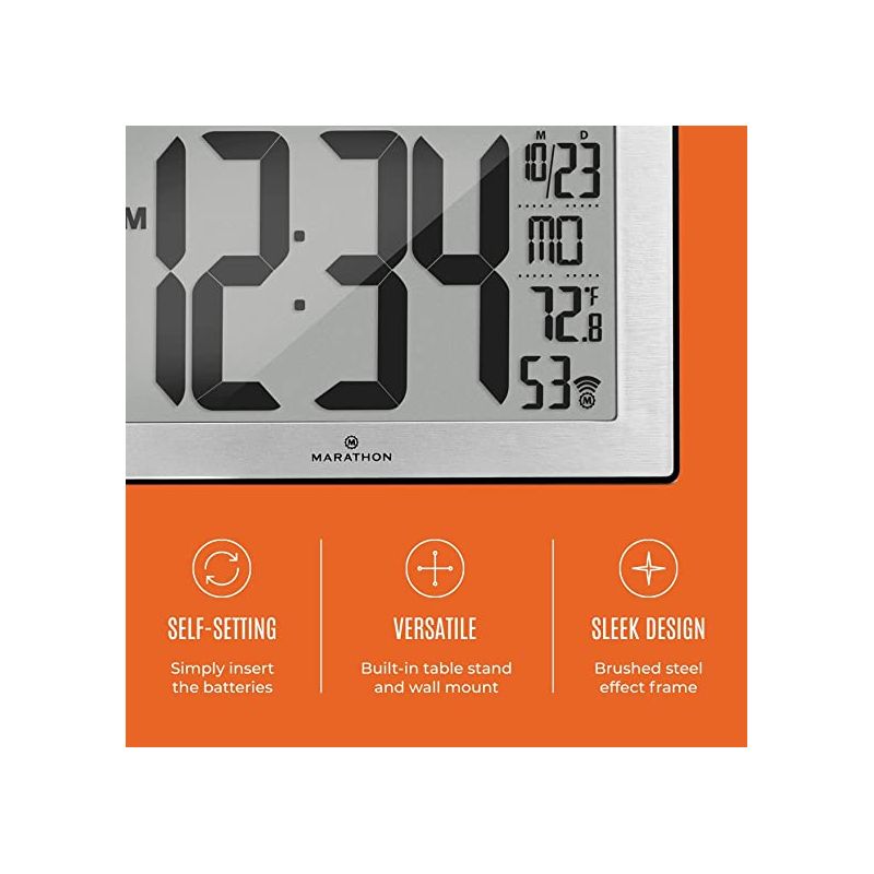 Marathon Atomic 9 Inch Wall Clock Stainless Steel Finish With Stand & 8 Time Zones, 3 of 8