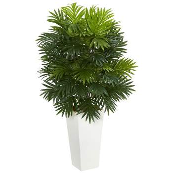 Nearly Natural 40-in Areca Palm Artificial Plant in White Tower Planter"