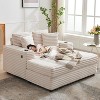 54" Corduroy Chaise Lounge – Sofa Bed with USB/C Charging & Cup Holders for Living Room (Gray/Beige) - 2 of 4