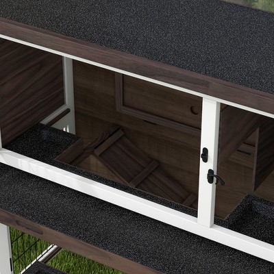 46" Brown and White Wooden Double-Decker Guinea Pig Hutch
