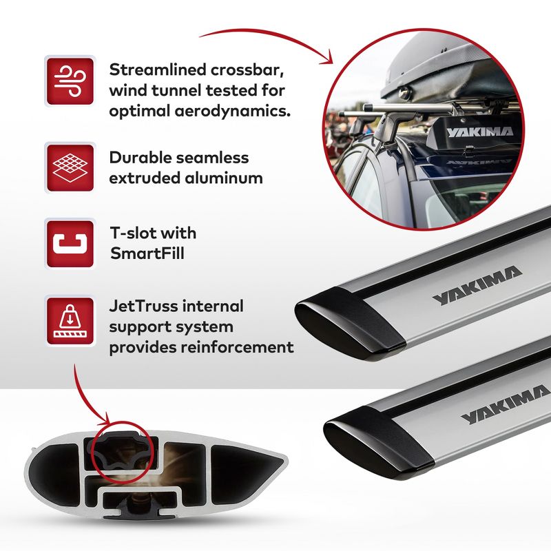 Yakima 70 Inch Aluminum T Slot JetStream Bar Aerodynamic Crossbars for Roof Rack Systems Compatible with Any StreamLine Tower, Silver, Set of 2, 3 of 7