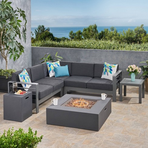 6pc Cape Coral Aluminum Patio Chat Set With Fire Pit Gray Christopher Knight Home Target