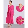 Allegra K Women's Elegant Pleated Cross V Neck Puff Sleeve Tie Waist A-Line Dress - 2 of 4