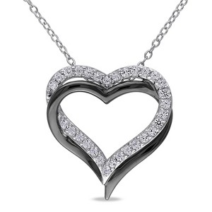 EVERLY JEWELRY | Sterling Silver 5/8ct TGW Created White Sapphire Crossover Heart Pendant With Chain, 18 inc - 1 of 4