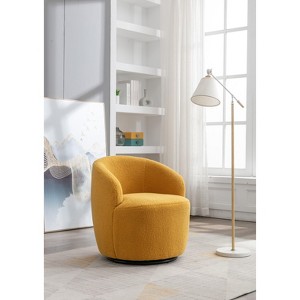 Gulches Yellow Teddy Fabric Swivel Accent Chair, Upholstered Barrel Chair with Wooden Frame & Black Powder Coating Metal Ring, 360¡ã Swivel - 1 of 4