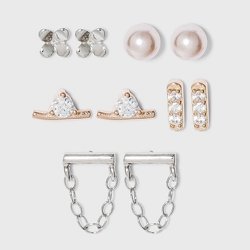 Sterling Silver Two Tone Rose Gold With Cubic Zirconia And Pink Pearl Earring Set A New Day Target