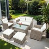 ELJGET 4-Piece Patio Furniture Set, All Weather PE Wicker Sectional Sofa with Ottoman and Cushions - 4 of 4