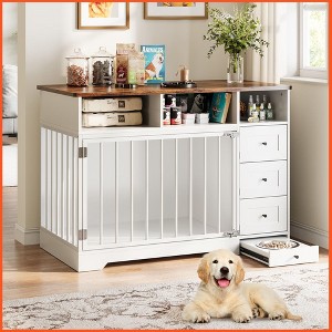 48 Inch Large Dog Crate Furniture, Farmhouse Dog Kennel with Dog Bowl, 3 Drawers, 3 Open Drawers, Heavy Duty Dog Crate Table - 1 of 4